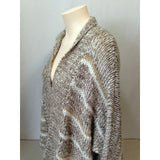 Billabong Women's 3/4 Sleeve White Brown Acrylic Open Cardigan Sweater Size S
