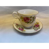 Queen Anne Teacup Saucer Set Fine Bone China England Pink White Roses