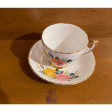 Royal Trent Fine Bone China England Vintage Teacup Saucer Set Pink Yellow Roses