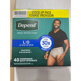 Depend Fresh Protection Incontinence Disposable Underwear Men Large Gray 40ct