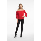 Reitmans Womens XS Off Shoulder Top Blouse Red Mid Length sleeve Viscose/Spandex