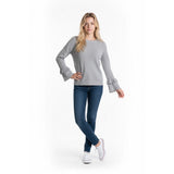 Michael Kors Shimmering Silver Gray Sweater Women's Size Small Long Layered Bell Sleeve Crew Neck