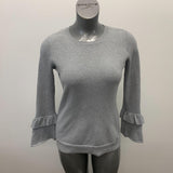 Michael Kors Shimmering Silver Gray Sweater Women's Size Small Long Layered Bell Sleeve Crew Neck