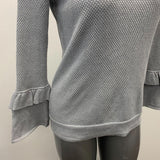 Michael Kors Shimmering Silver Gray Sweater Women's Size Small Long Layered Bell Sleeve Crew Neck