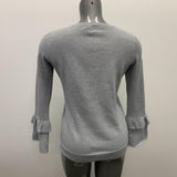 Michael Kors Shimmering Silver Gray Sweater Women's Size Small Long Layered Bell Sleeve Crew Neck