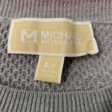 Michael Kors Shimmering Silver Gray Sweater Women's Size Small Long Layered Bell Sleeve Crew Neck