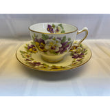 Staffordshire Fine Bone China England Vintage Teacup Saucer Set Purple White