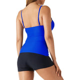 RELLECIGA RU 3160-608 V Neck Shirred Tankini Top Swimsuit Small Royal Blue NWT