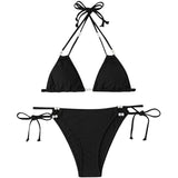 Triangle String Bikini Set Tie Side Swimsuit Beaded Ties Medium Black NWT