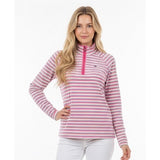 Tommy Hilfiger Pink Gray Striped L/S 1/4 Zip Cotton Pullover Shirt Top Size Med