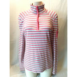 Tommy Hilfiger Pink Gray Striped L/S 1/4 Zip Cotton Pullover Shirt Top Size Med