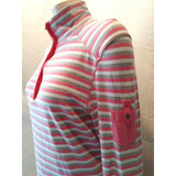 Tommy Hilfiger Pink Gray Striped L/S 1/4 Zip Cotton Pullover Shirt Top Size Med