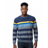 Bench Men's Blue Yellow Striped Long Sleeve Size Large Crew Neck Sweater