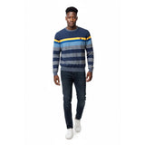 Bench Men's Blue Yellow Striped Long Sleeve Size Large Crew Neck Sweater
