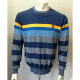 Bench Men's Blue Yellow Striped Long Sleeve Size Large Crew Neck Sweater