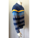 Bench Men's Blue Yellow Striped Long Sleeve Size Large Crew Neck Sweater