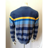 Bench Men's Blue Yellow Striped Long Sleeve Size Large Crew Neck Sweater