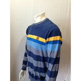Bench Men's Blue Yellow Striped Long Sleeve Size Large Crew Neck Sweater