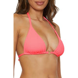 BECCA 543057 Womens Ribbed Modern Edge Triangle Bikini Top Coral Reef  Small NWT