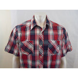 Cherokee Red Blue Short Sleeve Men's Button Up Casual Shirt Size Large