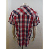 Cherokee Red Blue Short Sleeve Men's Button Up Casual Shirt Size Large