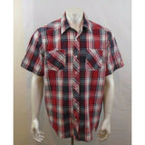 Cherokee Red Blue Short Sleeve Men's Button Up Casual Shirt Size Large