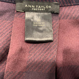 Anne Taylor Women's Blouse Size Medium Burgundy Blue Plaid Long Sleeve Snap Button Top