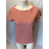 Jones New York Signature Short Sleeve Boat Neckline Geometric Pattern Top Size M