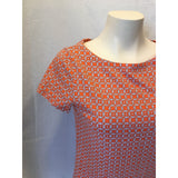 Jones New York Signature Short Sleeve Boat Neckline Geometric Pattern Top Size M