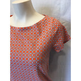 Jones New York Signature Short Sleeve Boat Neckline Geometric Pattern Top Size M