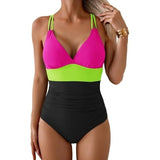 Aidonger Women's One Piece Color Block Swimsuit medium NWT
