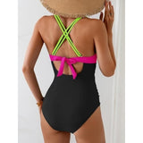 Aidonger Women's One Piece Color Block Swimsuit medium NWT