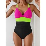Aidonger Women's One Piece Color Block Swimsuit medium NWT