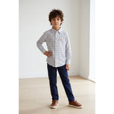 Old Navy Boys Medium White Blue Plaid Button Up Long Sleeve Cotton Shirt