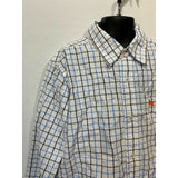 Old Navy Boys Medium White Blue Plaid Button Up Long Sleeve Cotton Shirt