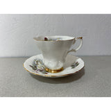 Royal Castle Fine Bone China England Teacup Saucer Set White Roses