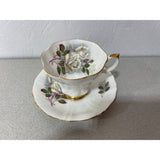 Royal Castle Fine Bone China England Teacup Saucer Set White Roses