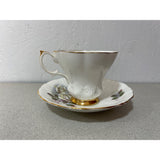 Royal Castle Fine Bone China England Teacup Saucer Set White Roses
