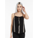 Harlow Boho Top Womens Medium Black Front Keyhole Speghetti Strap Back Slit