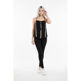 Harlow Boho Top Womens Medium Black Front Keyhole Speghetti Strap Back Slit
