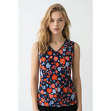 Jones New York Women's Floral V Neck Top Size Large Blue Orange Sleeveless Tank