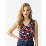 Jones New York Women's Floral V Neck Top Size Large Blue Orange Sleeveless Tank