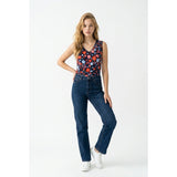 Jones New York Women's Floral V Neck Top Size Large Blue Orange Sleeveless Tank