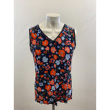 Jones New York Women's Floral V Neck Top Size Large Blue Orange Sleeveless Tank