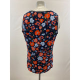 Jones New York Women's Floral V Neck Top Size Large Blue Orange Sleeveless Tank