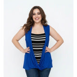 Michel Studio Women's Wrap Top Size 4X Sleeveless Blue & Black White Striped