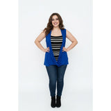 Michel Studio Women's Wrap Top Size 4X Sleeveless Blue & Black White Striped