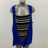 Michel Studio Women's Wrap Top Size 4X Sleeveless Blue & Black White Striped
