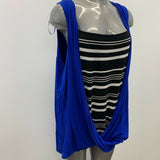 Michel Studio Women's Wrap Top Size 4X Sleeveless Blue & Black White Striped
