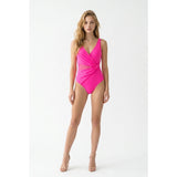 Cross Front Women's One Piece Swimsuit Medium Neon Pink NWOT